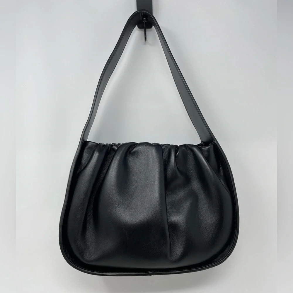 EUC Loeffler Randall Aris Gathered Ruched Petite Shoulder Bag Black Leather - Picture 5 of 15